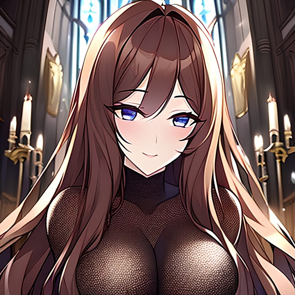 church messy hair fishnet long hair brunette woman 