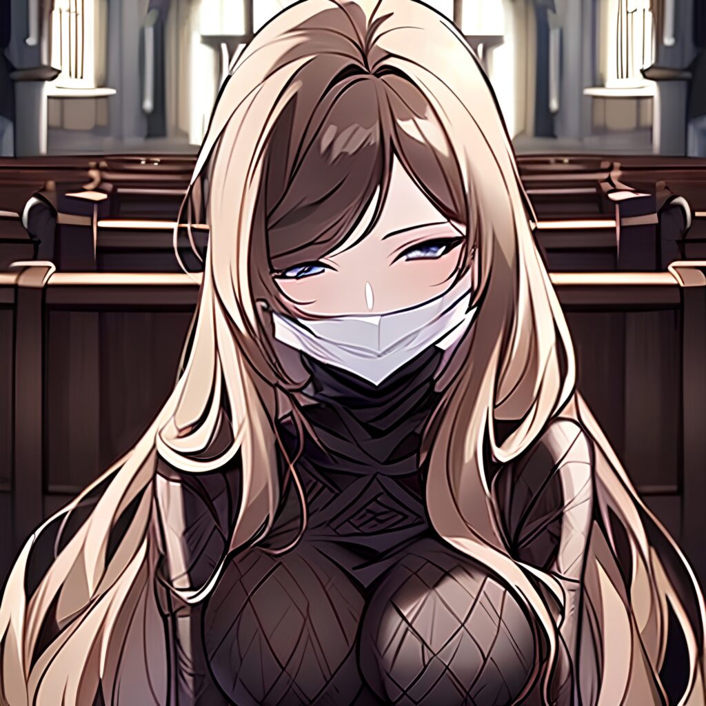 church messy hair fishnet long hair brunette woman 