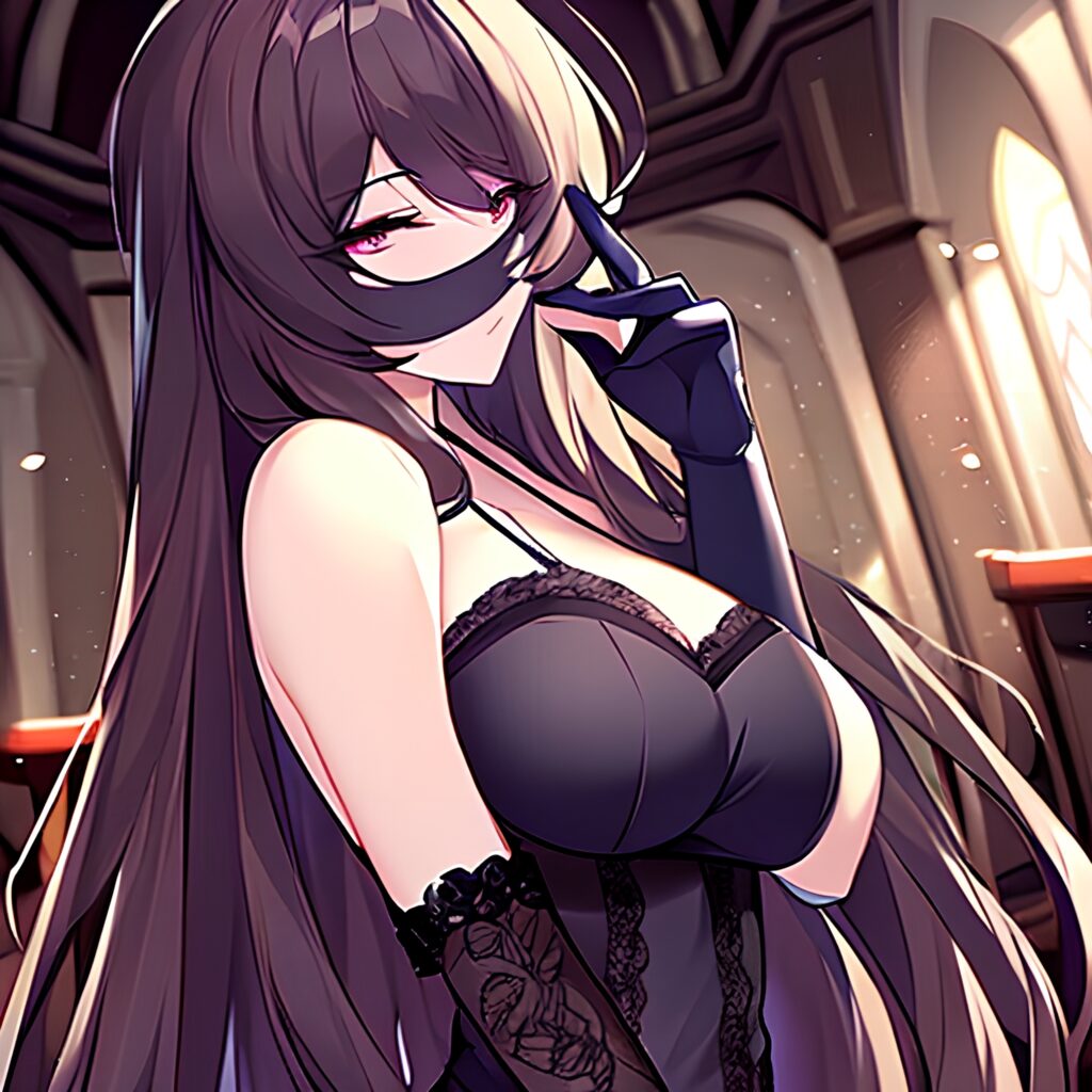 church messy hair fishnet long hair brunette woman 