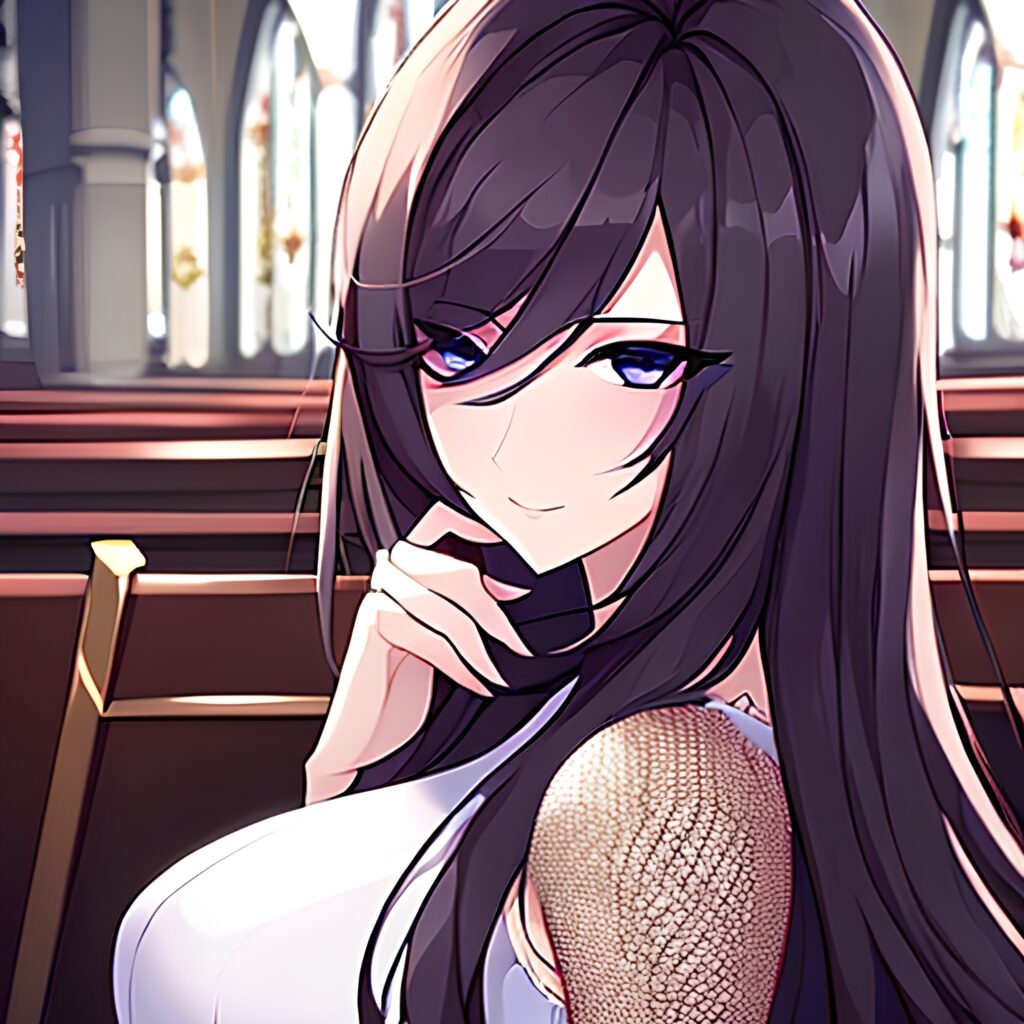 church messy hair fishnet long hair woman brunette 