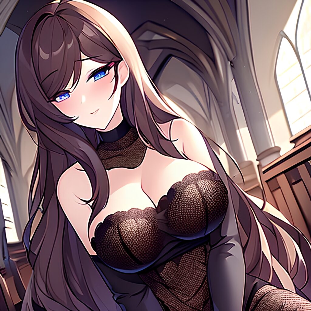 church messy hair fishnet long hair woman brunette 