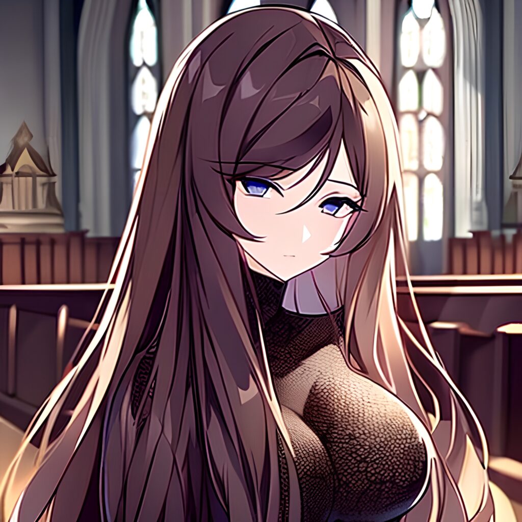 church messy hair fishnet long hair woman brunette 