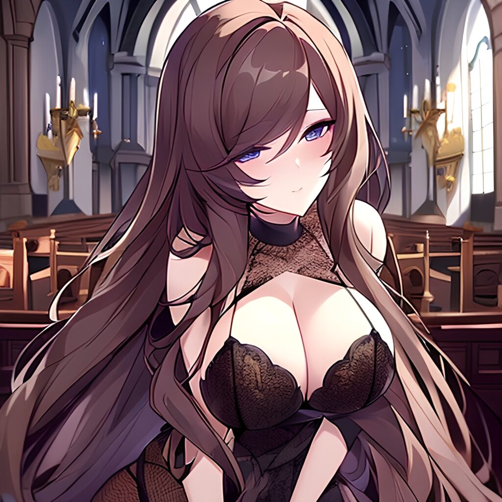 church messy hair fishnet long hair woman brunette 