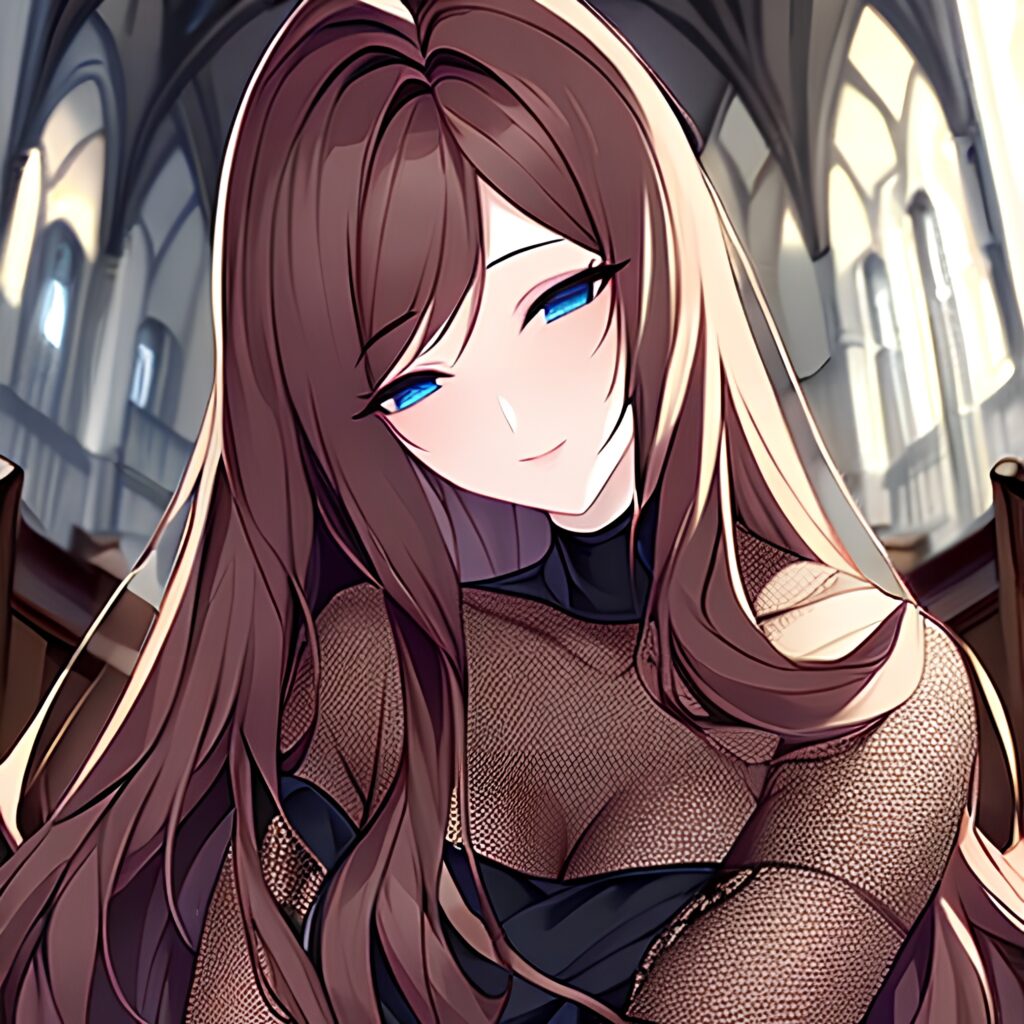 church messy hair fishnet long hair woman brunette 