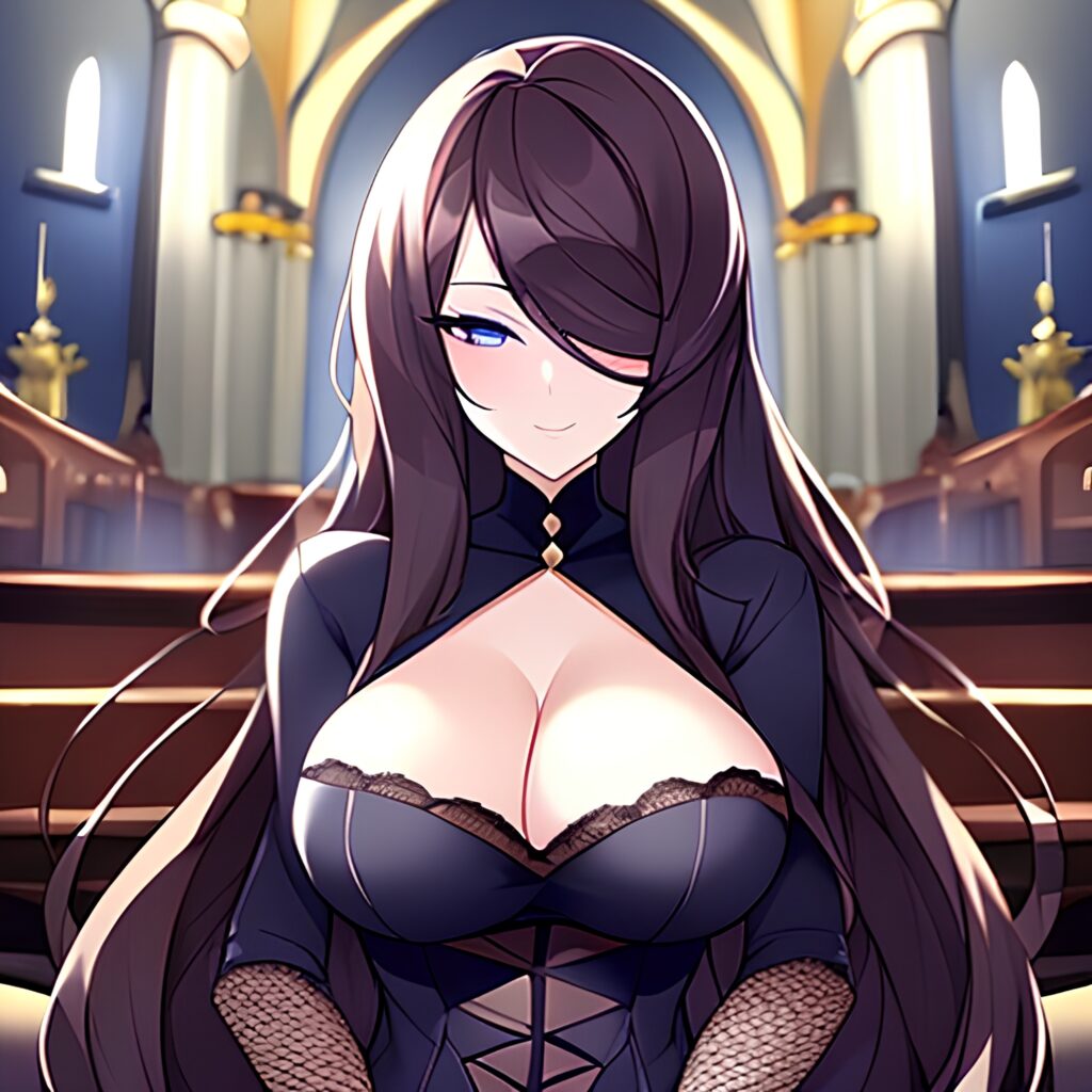 church messy hair fishnet long hair woman brunette 