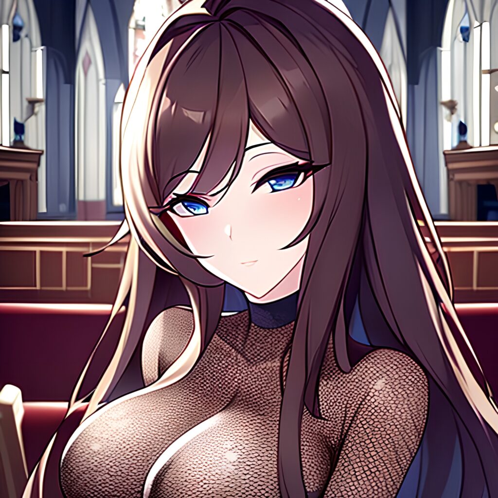 church messy hair fishnet woman brunette long hair 
