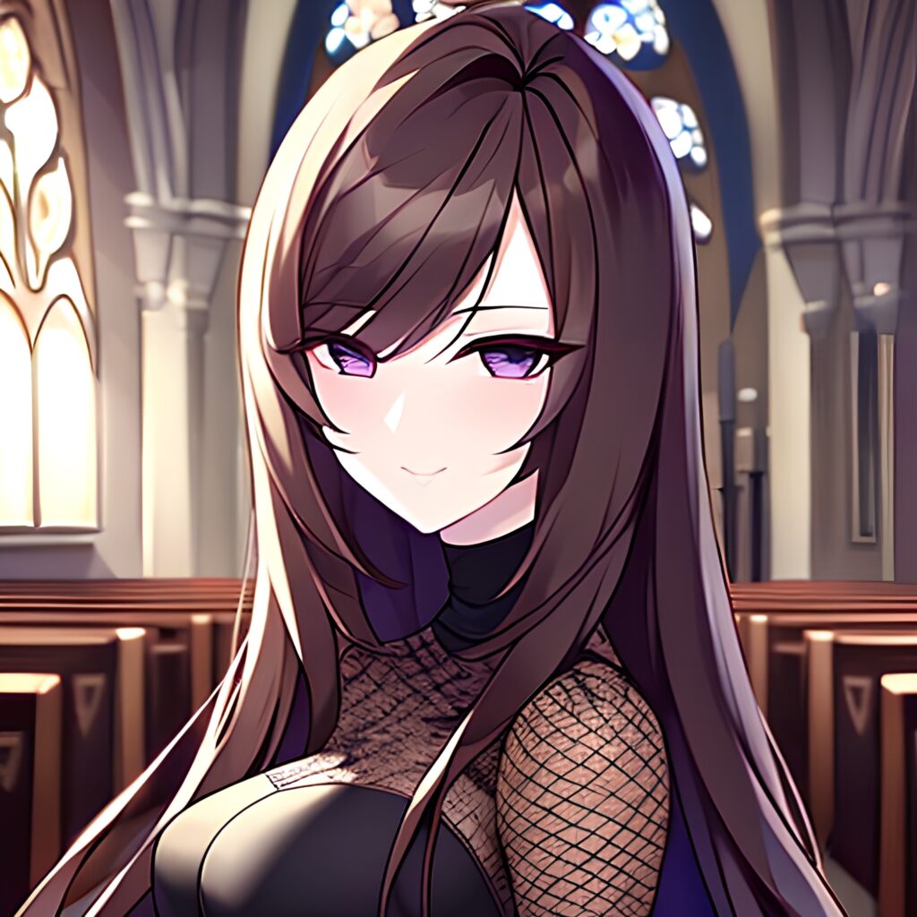 church messy hair fishnet woman brunette long hair 