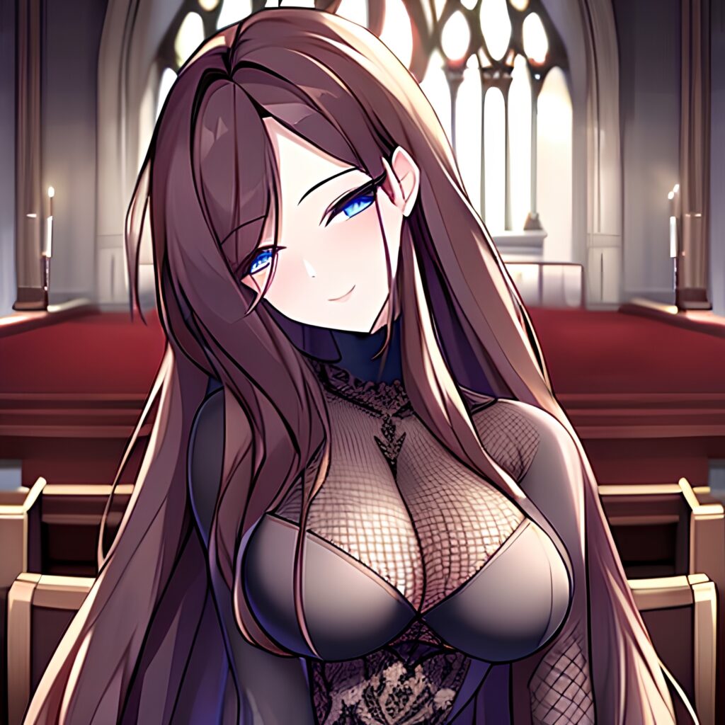 church messy hair fishnet woman long hair brunette 