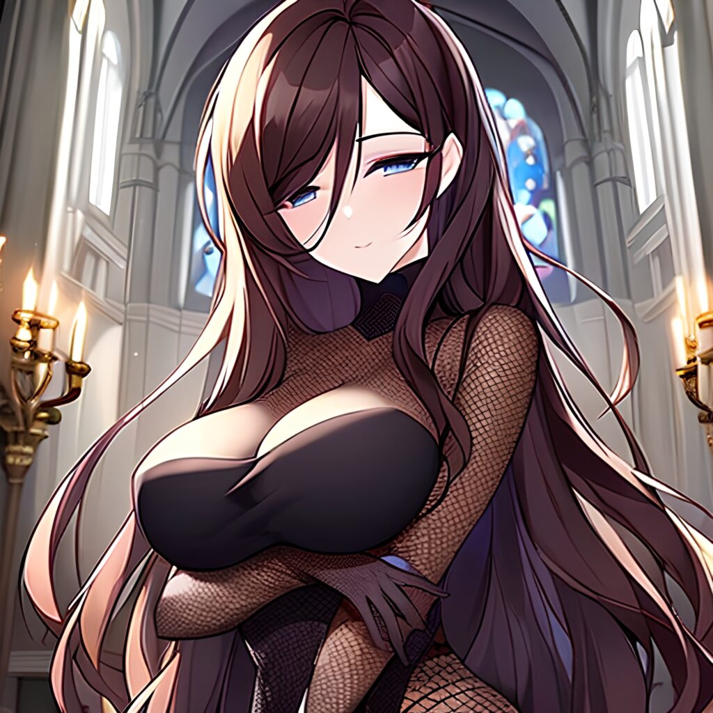 church messy hair fishnet woman long hair brunette 