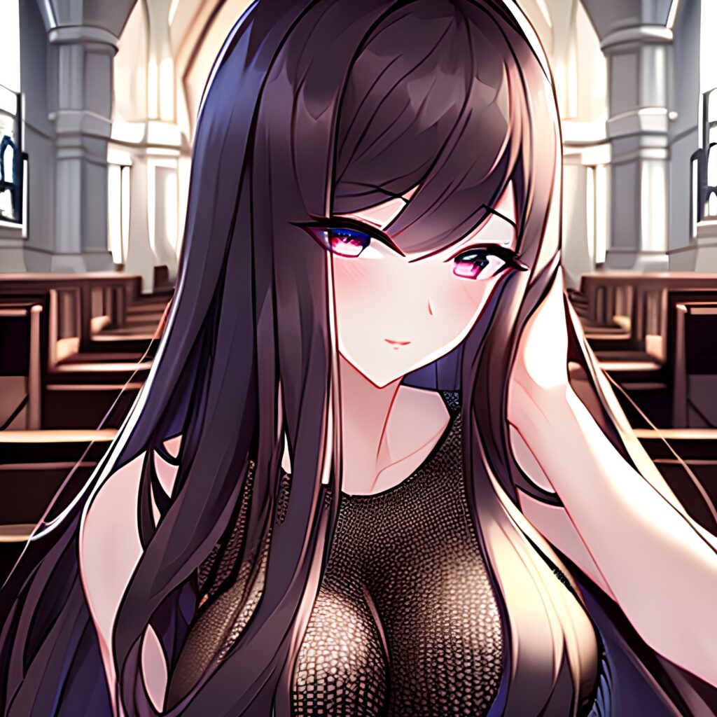 church messy hair fishnet woman long hair brunette 