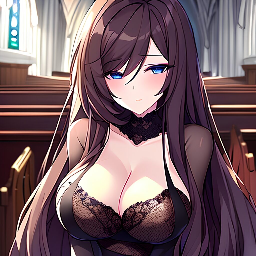 church messy hair fishnet woman long hair brunette 