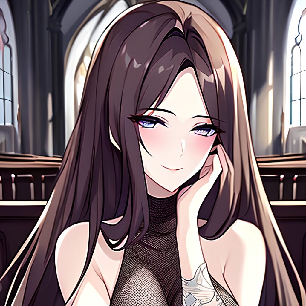 church messy hair fishnet woman long hair brunette 