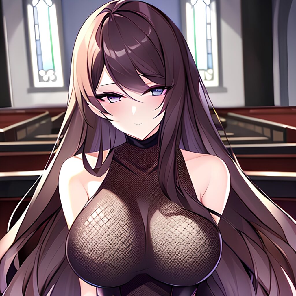 church messy hair long hair fishnet brunette woman 