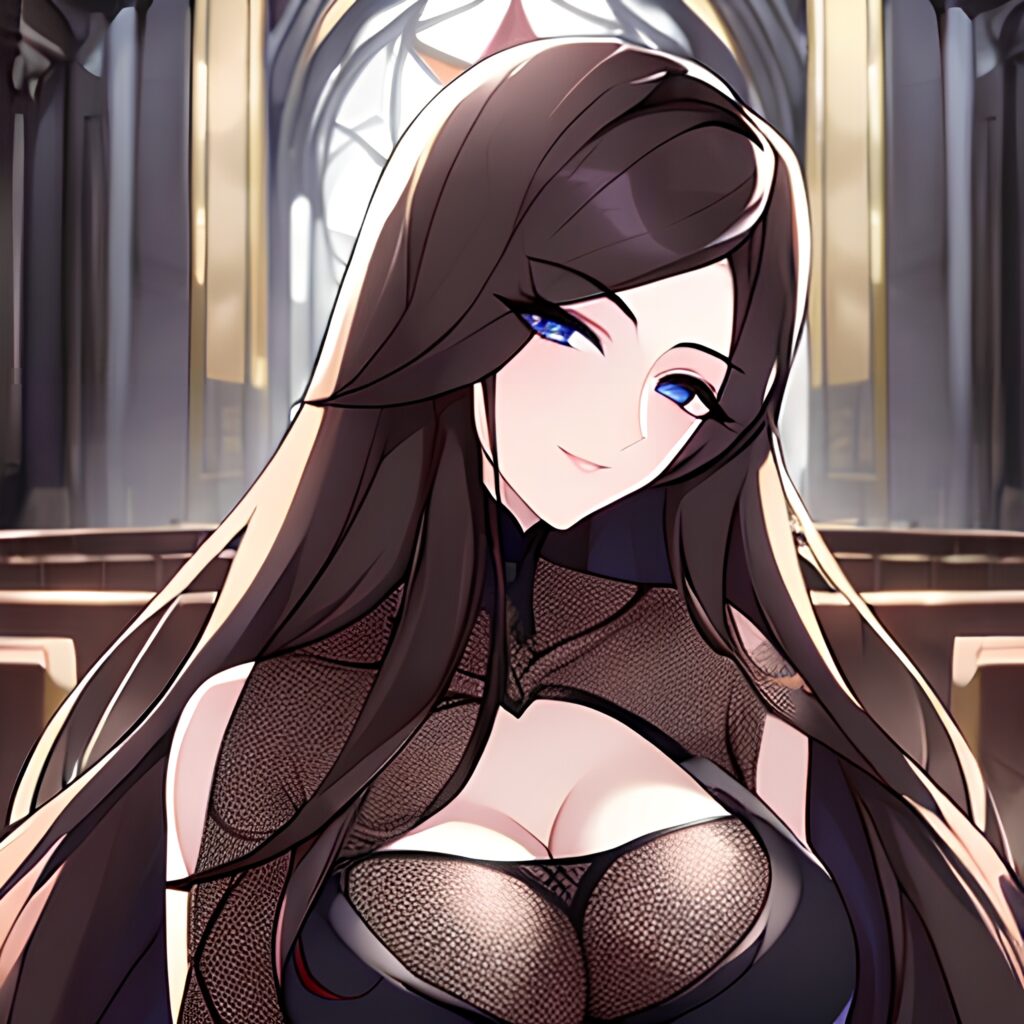 church messy hair long hair woman brunette fishnet