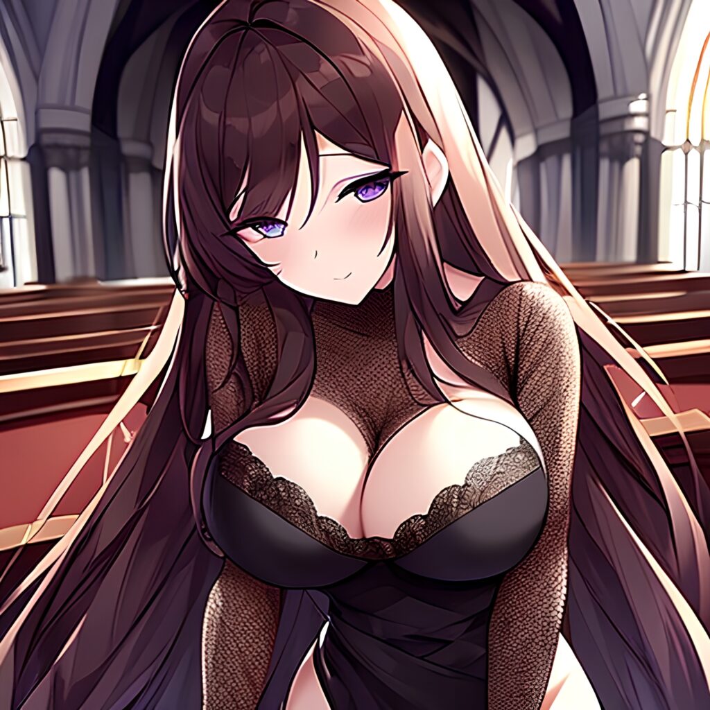 church messy hair long hair woman brunette fishnet 