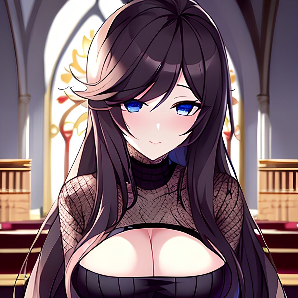 church messy hair long hair woman brunette fishnet 