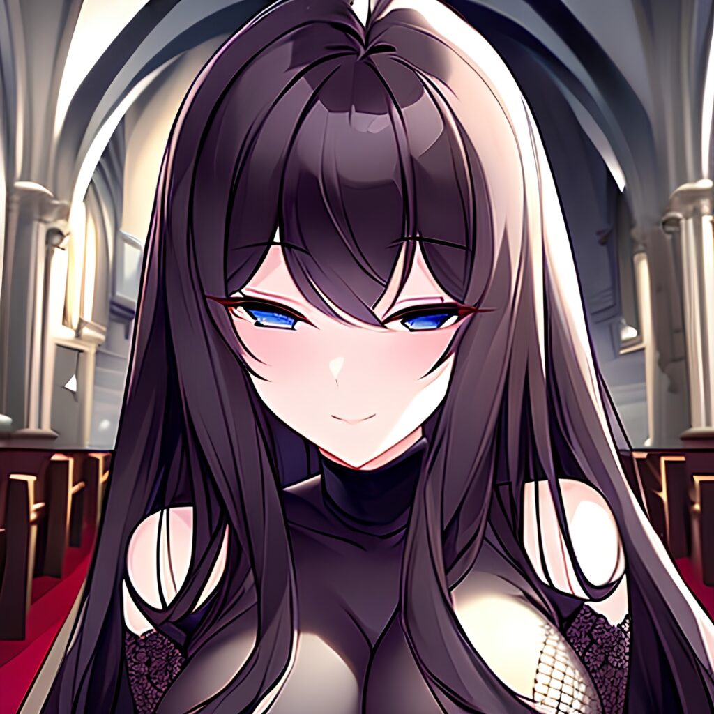 church messy hair long hair woman fishnet brunette 