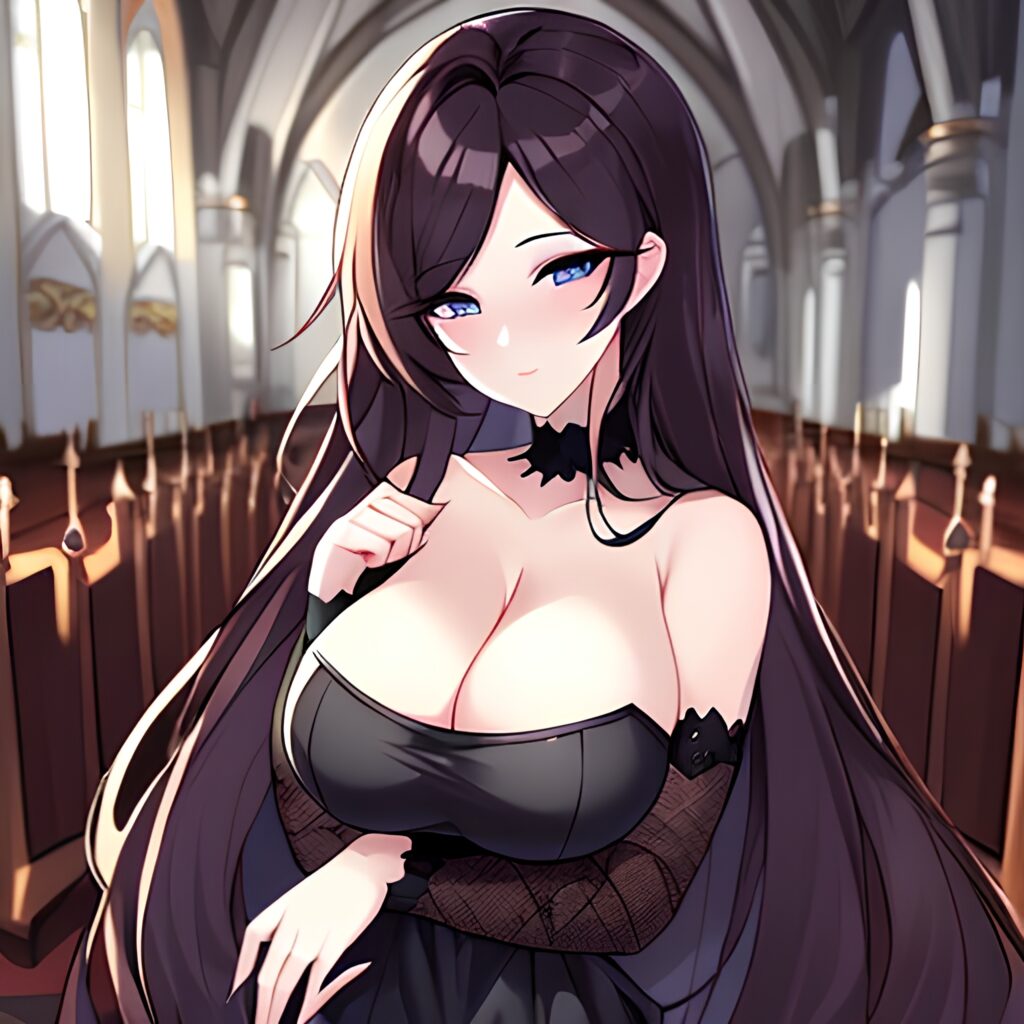 church messy hair long hair woman fishnet brunette 