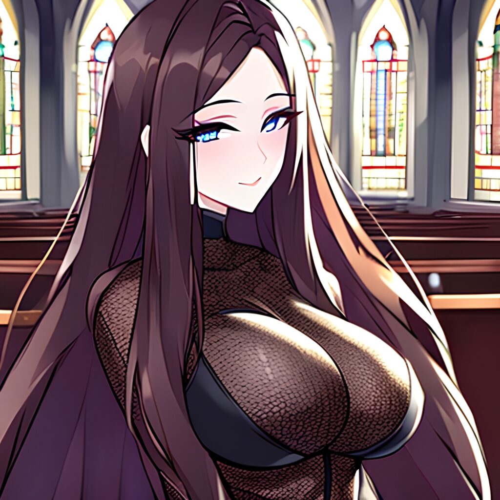 church messy hair long hair woman fishnet brunette 