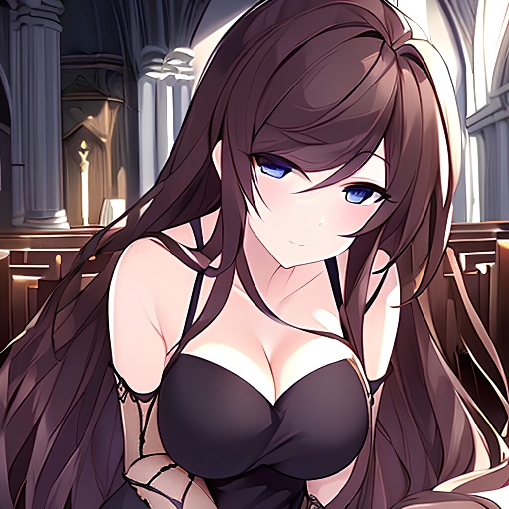 church messy hair long hair woman fishnet brunette 