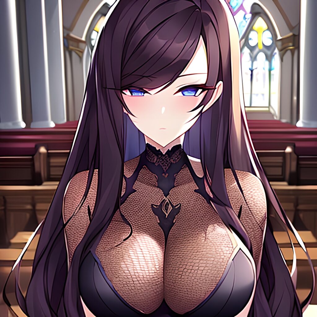 church messy hair long hair woman fishnet brunette 