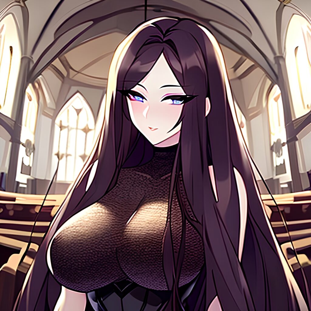 church messy hair long hair woman fishnet brunette 