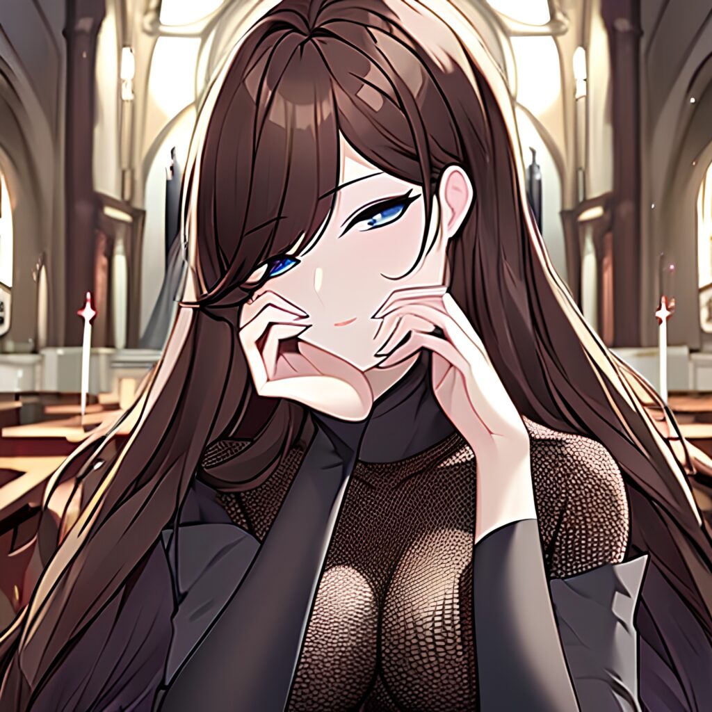 church messy hair woman brunette fishnet long hair 