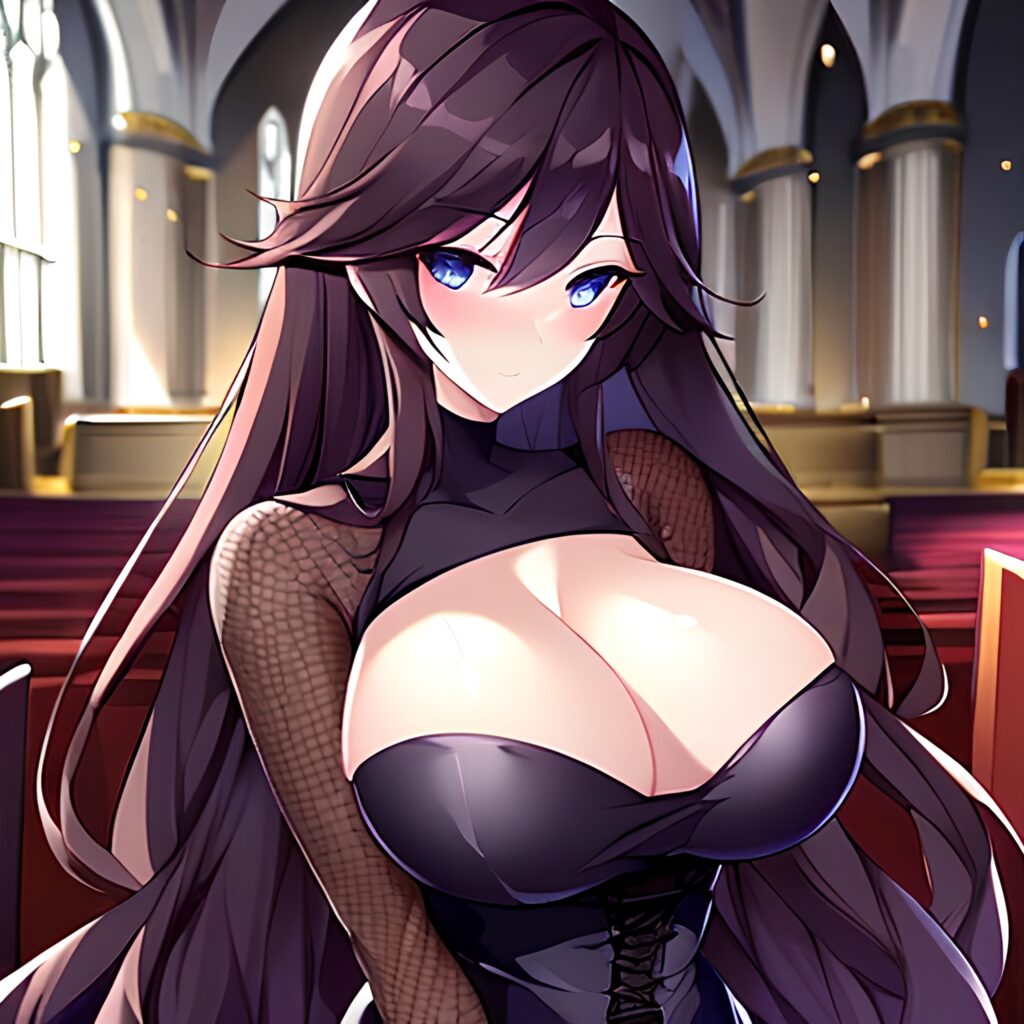 church messy hair woman brunette fishnet long hair 