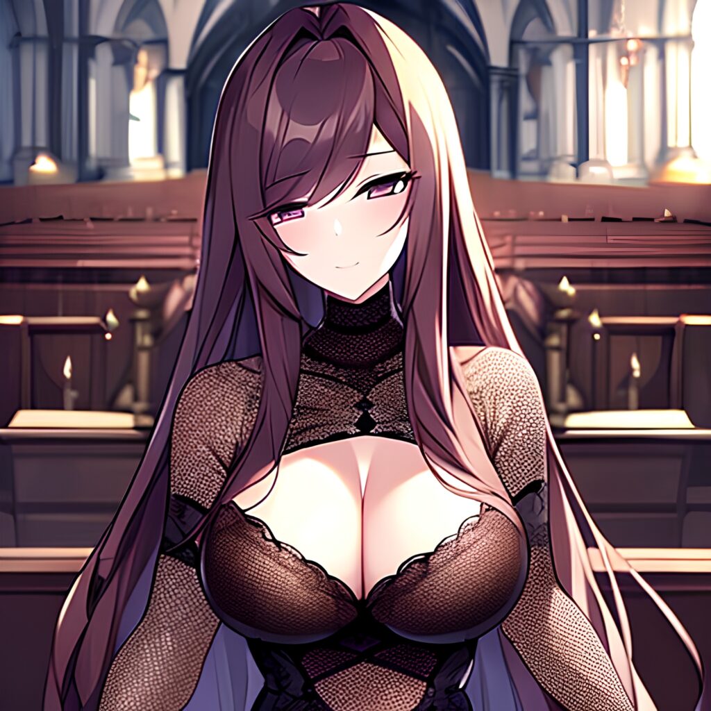 church messy hair woman brunette fishnet long hair 