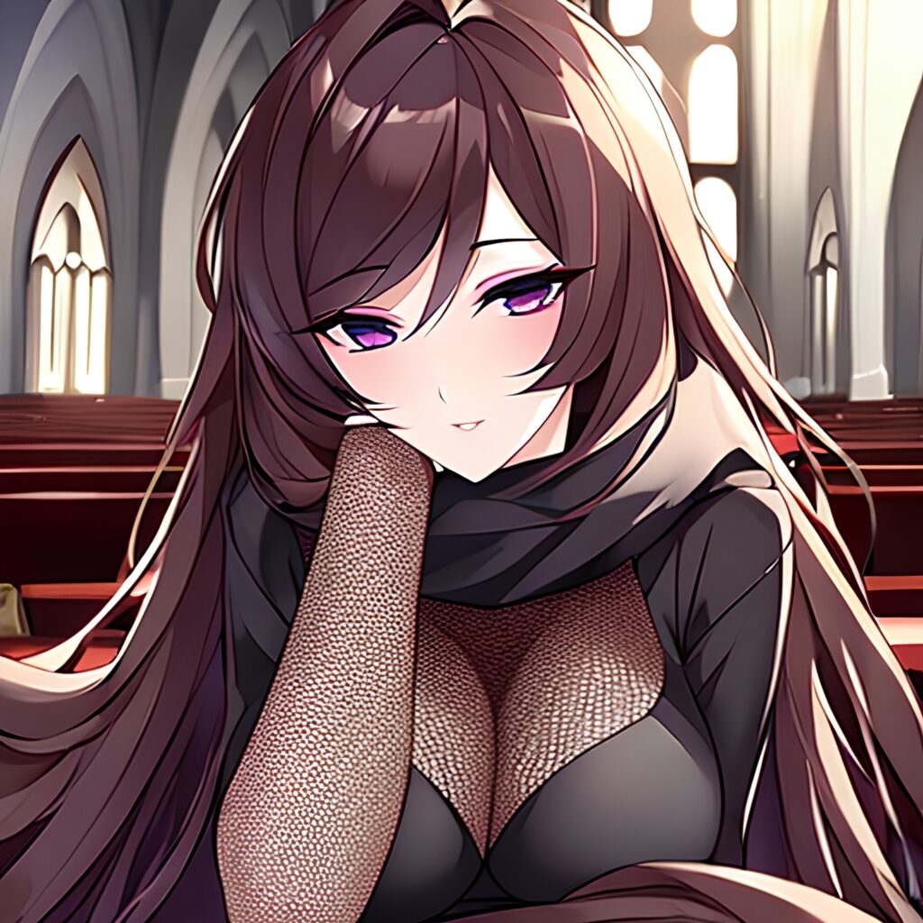 church messy hair woman brunette fishnet long hair 