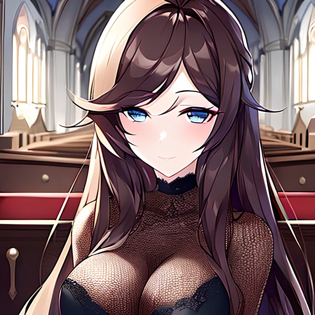 church messy hair woman brunette fishnet long hair 