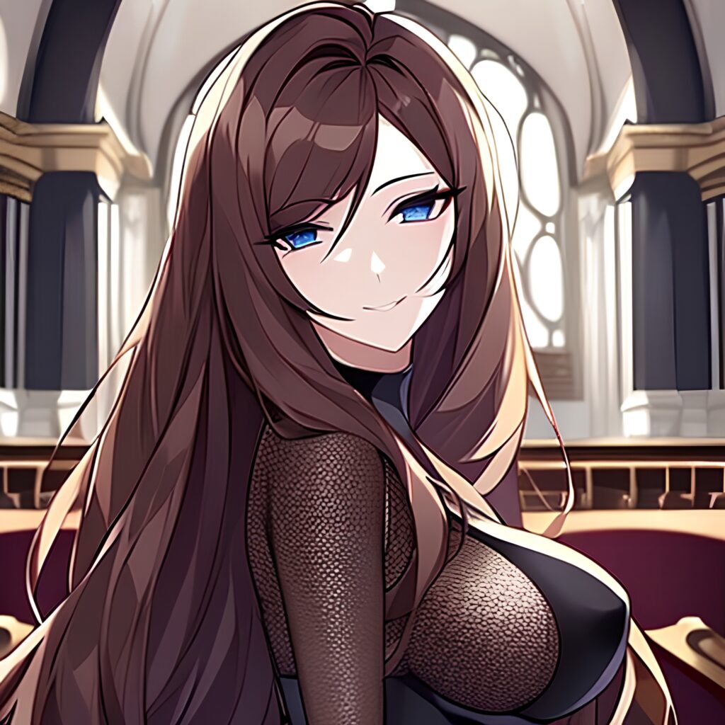 church messy hair woman brunette long hair fishnet 