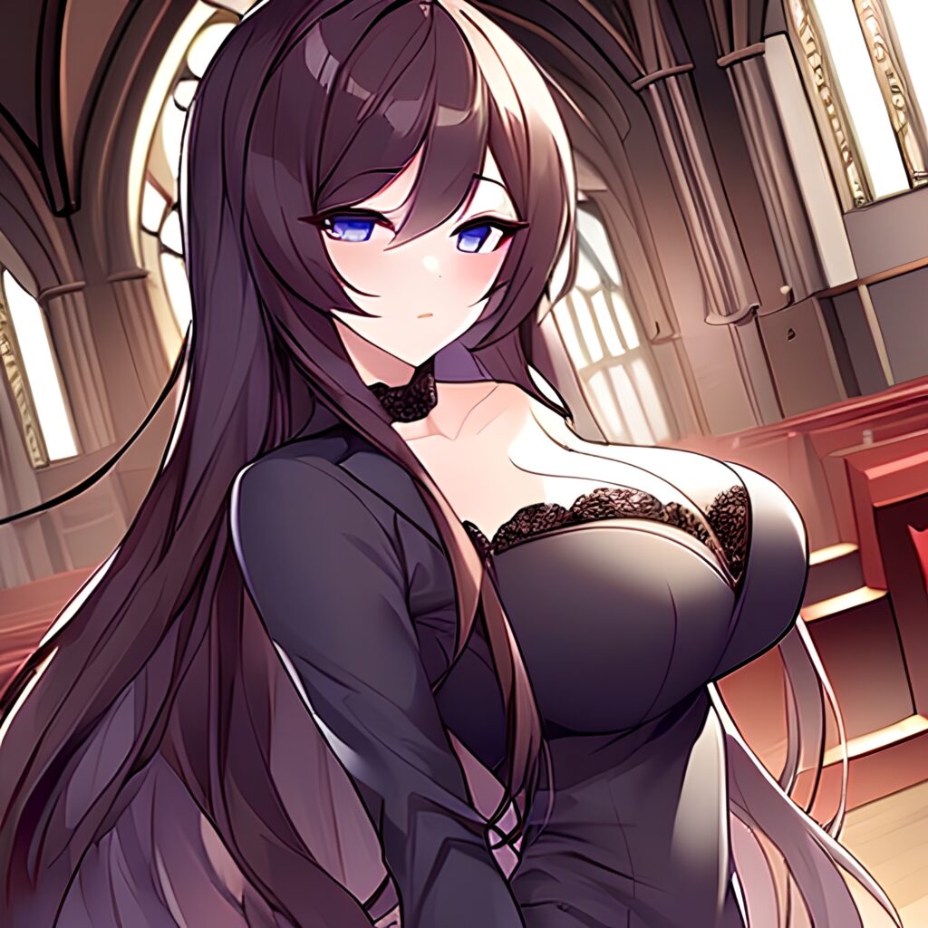 church messy hair woman brunette long hair fishnet 