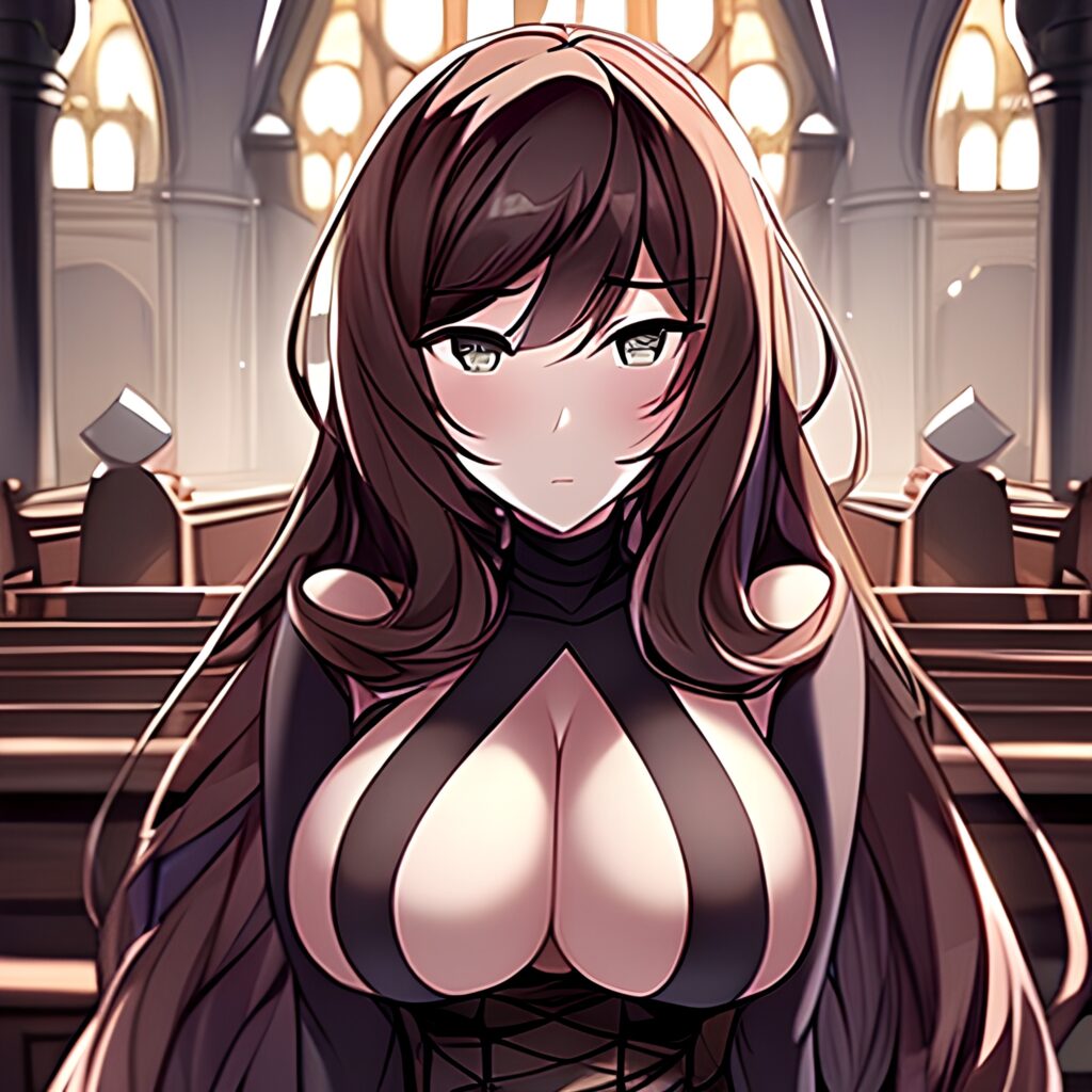 church messy hair woman brunette long hair fishnet 