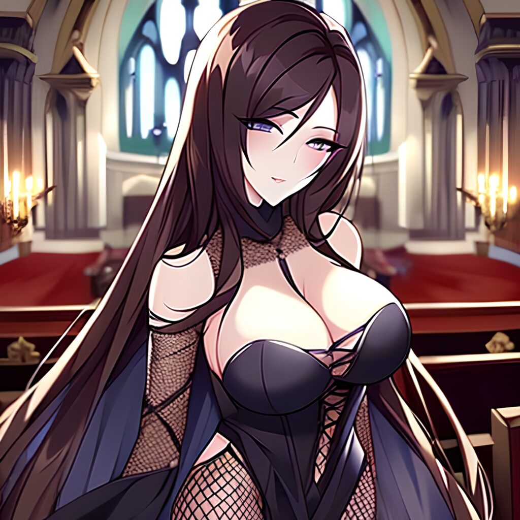 church messy hair woman fishnet brunette long hair 