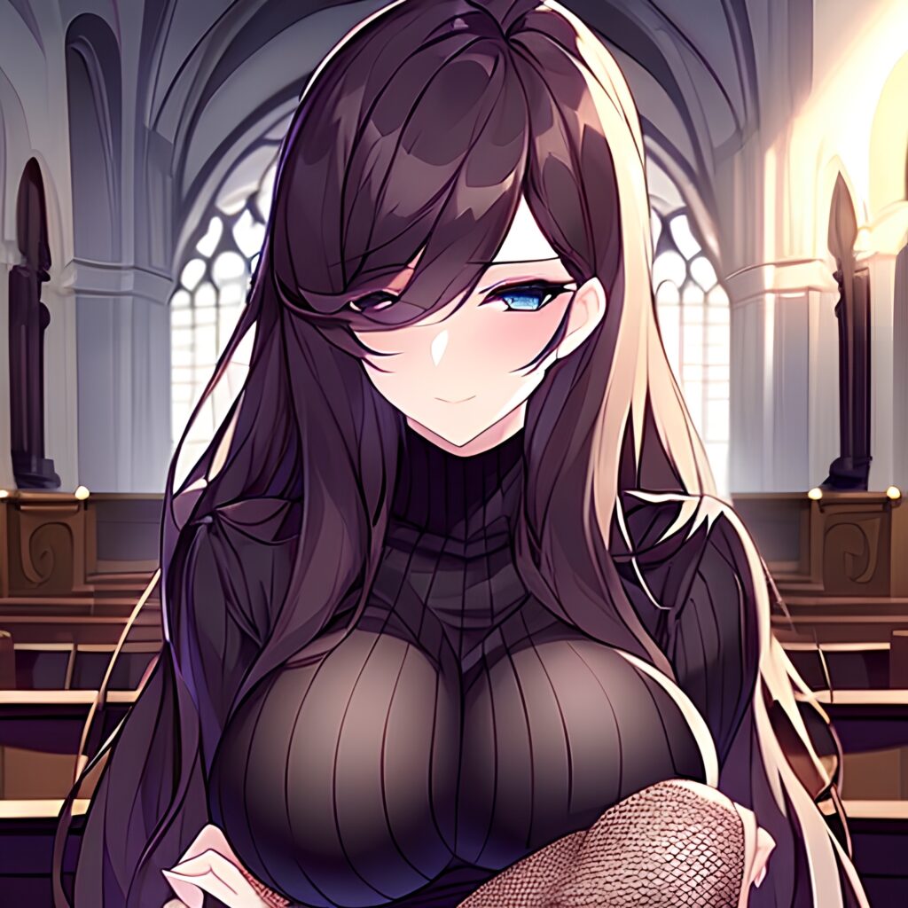 church messy hair woman fishnet long hair brunette 