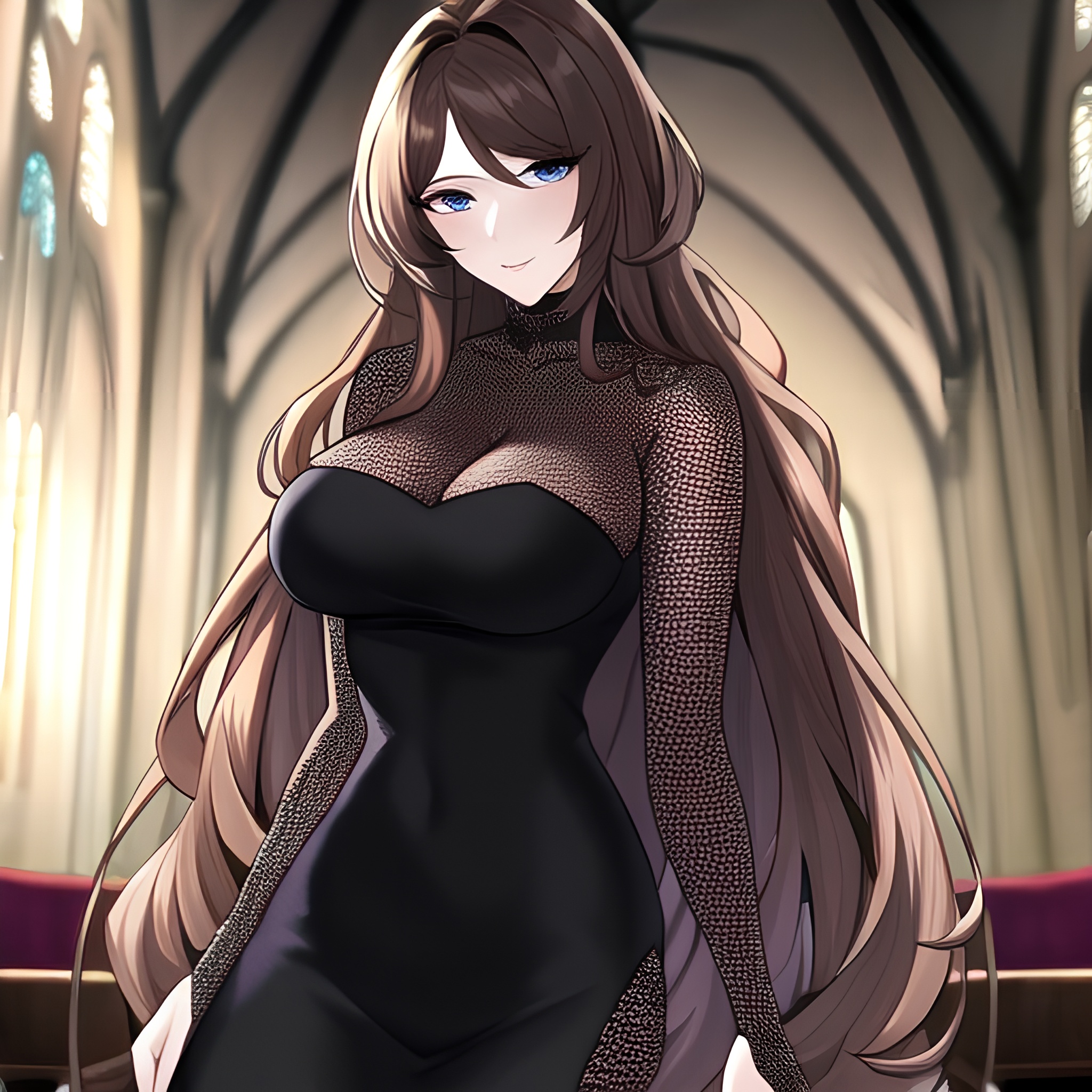 church messy hair woman fishnet long hair brunette 