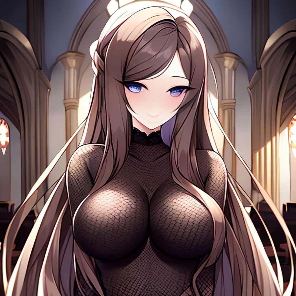 church messy hair woman fishnet long hair brunette 