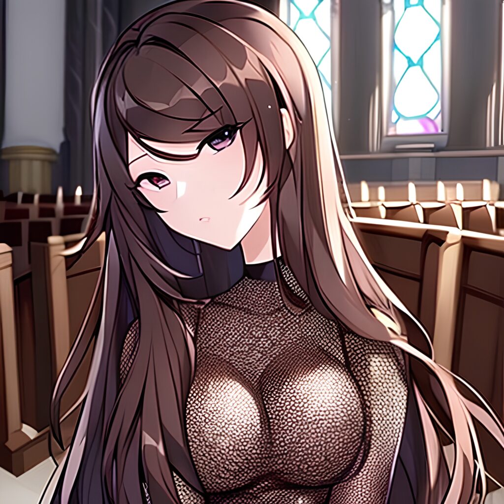 church messy hair woman fishnet long hair brunette