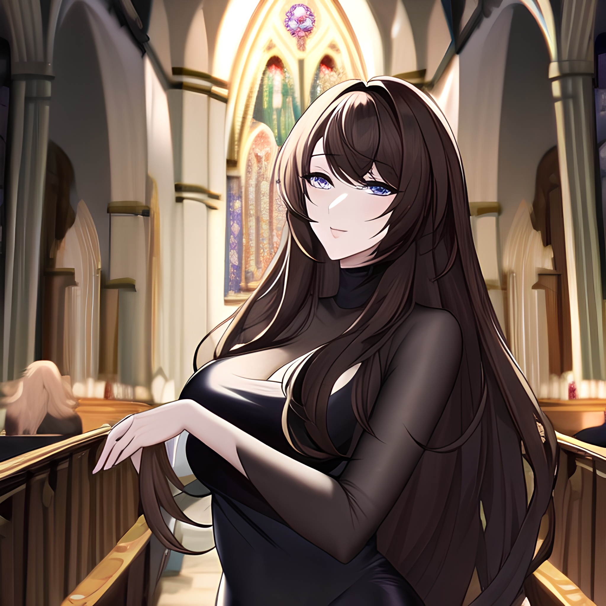 church messy hair woman fishnet long hair brunette 