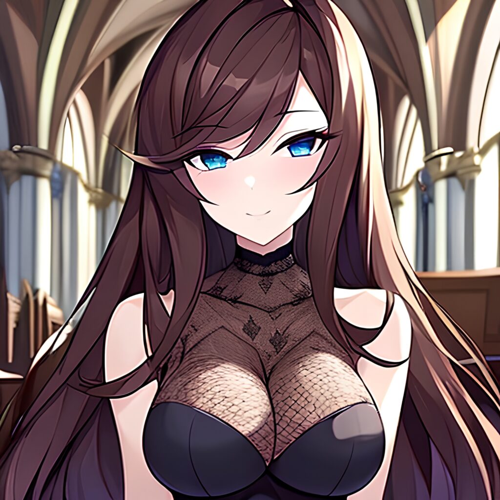 church messy hair woman long hair brunette fishnet 