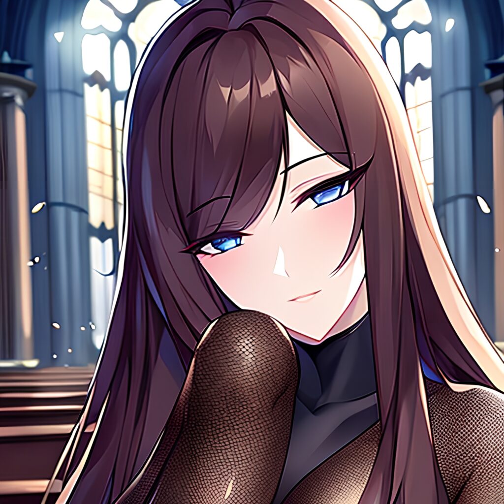 church messy hair woman long hair brunette fishnet 