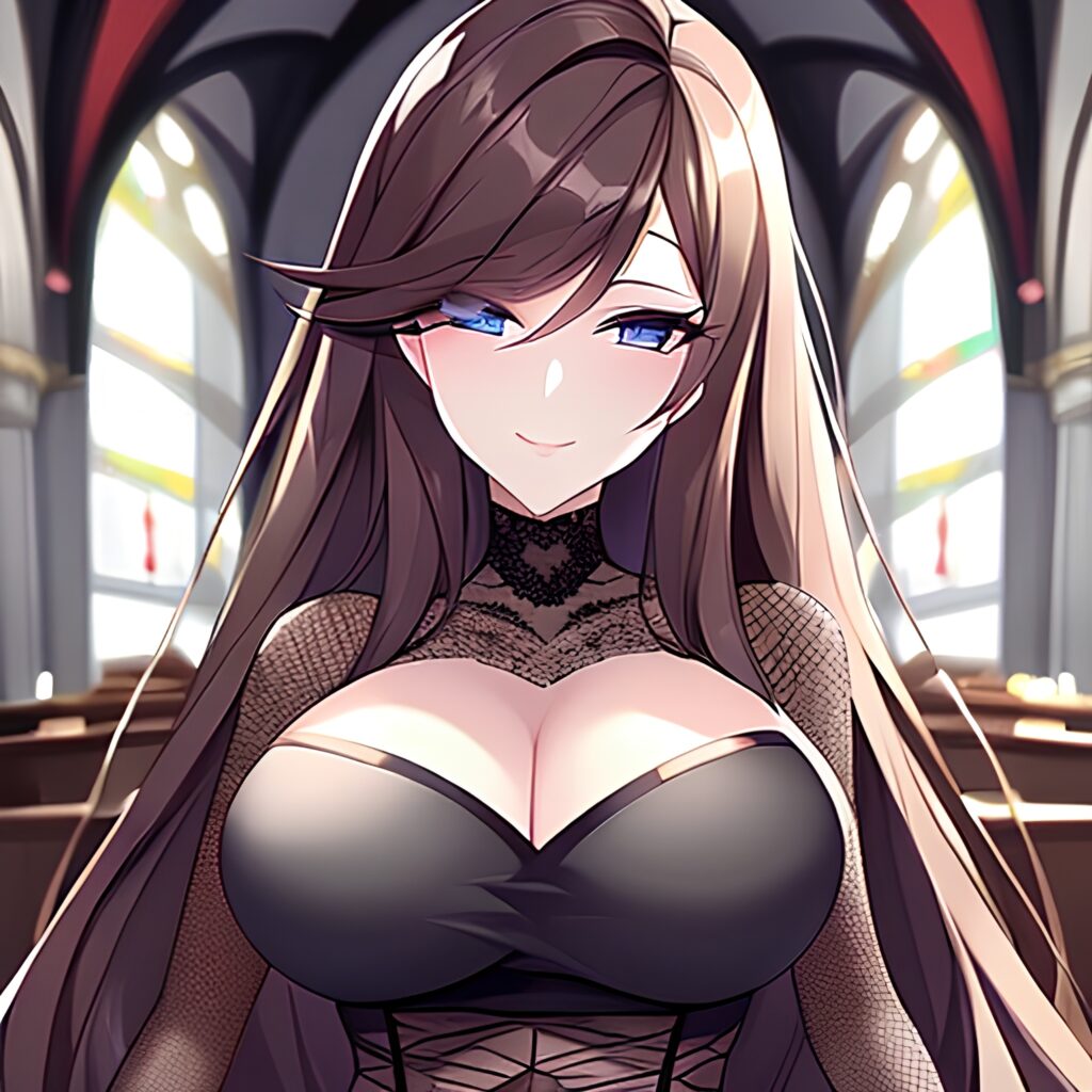 church messy hair woman long hair brunette fishnet 