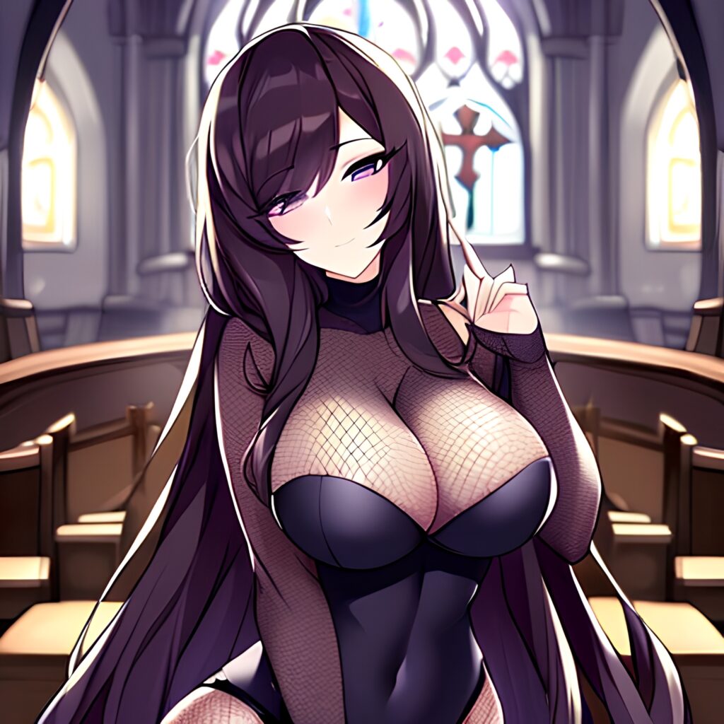 church messy hair woman long hair fishnet brunette 