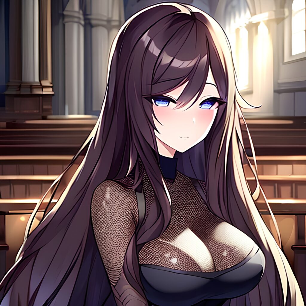 church messy hair woman long hair fishnet brunette