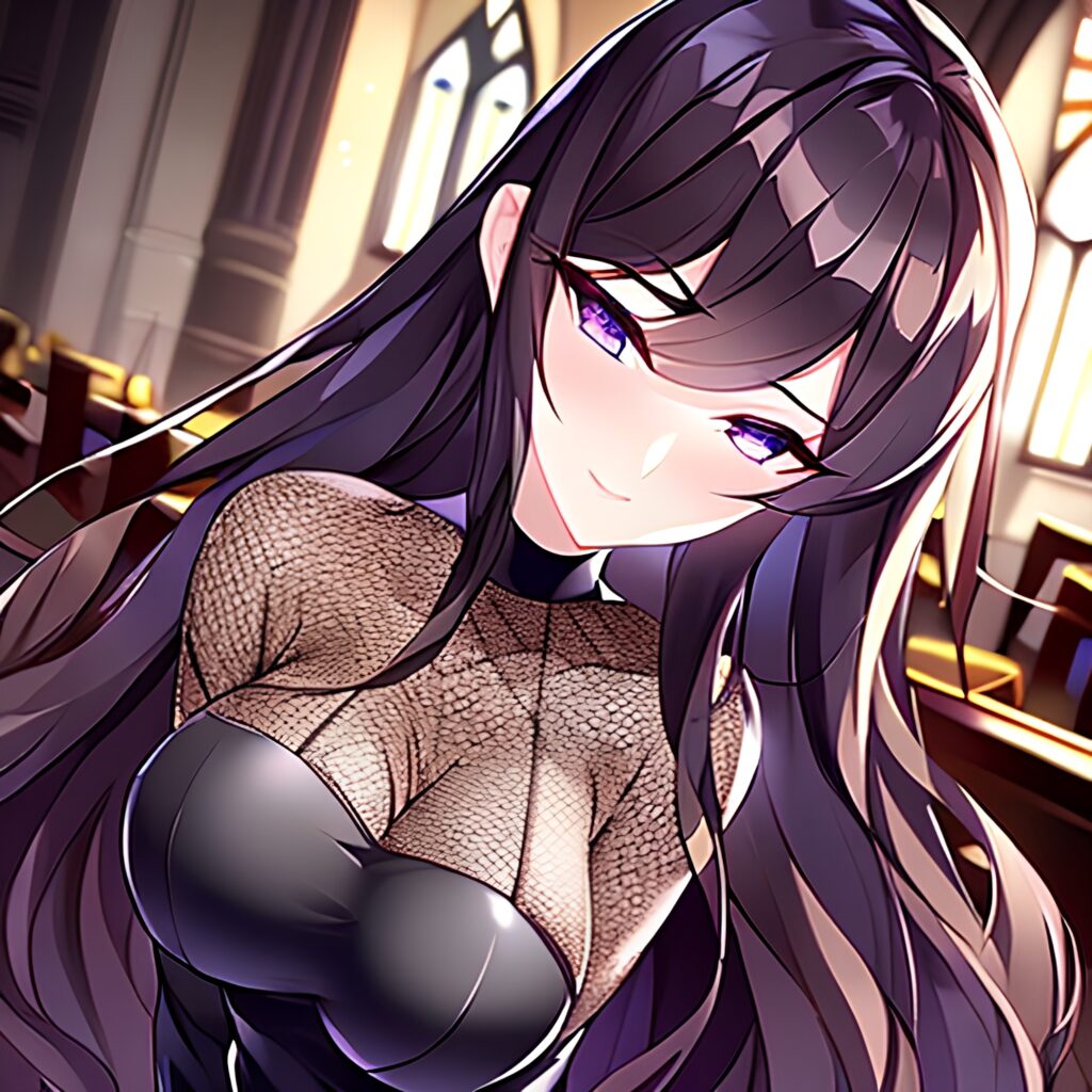 church messy hair woman long hair fishnet brunette