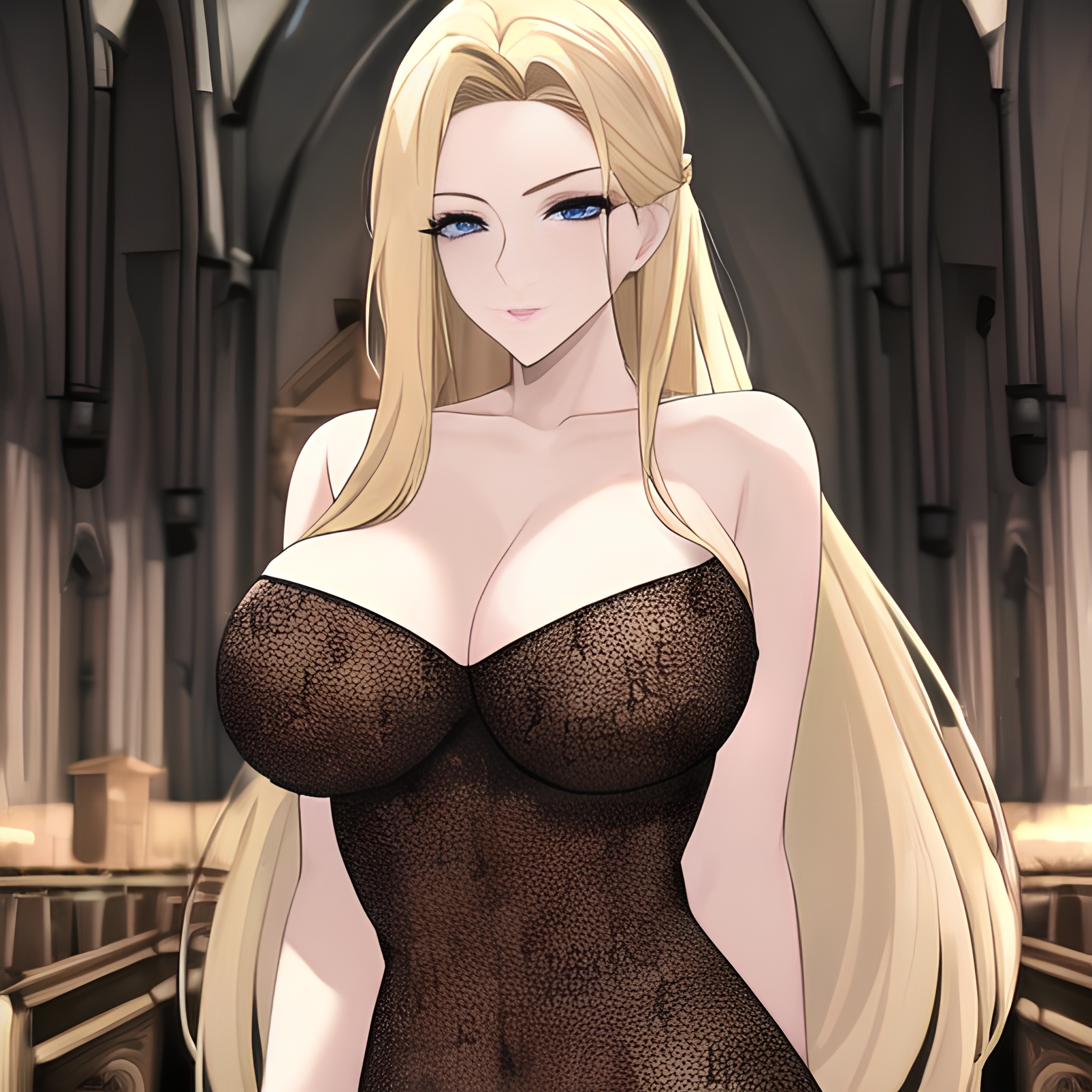 church small boobs front view long hair blonde fishnet nude woman 