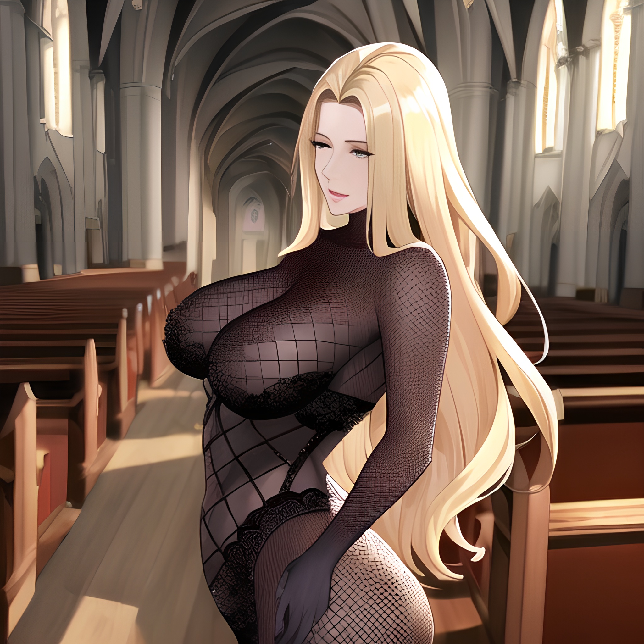 church small boobs nude long hair blonde woman front view fishnet