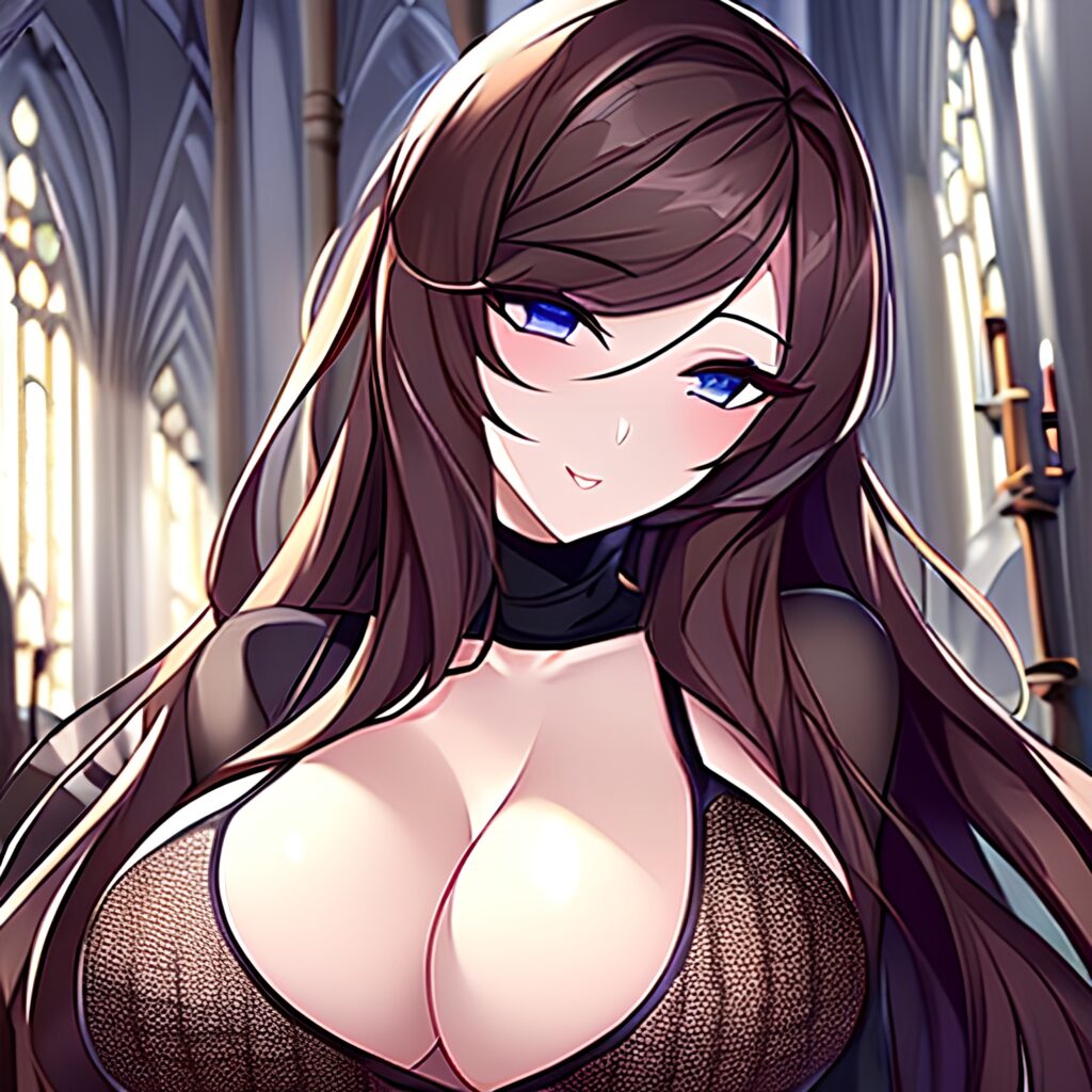 church woman brunette fishnet long hair messy hair 