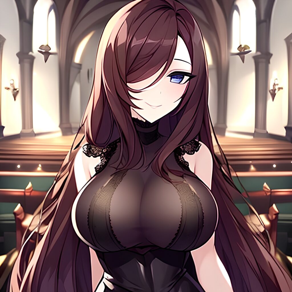 church woman brunette fishnet messy hair long hair 